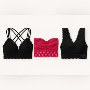 Elegant Lace Bralette Set - Black and Pink